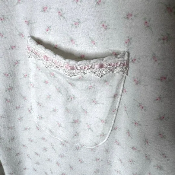 Eileen West Cotton Nightgown Sz L Floral Print Lace Trim Short‎ Sleeve Soft READ - Picture 2 of 9